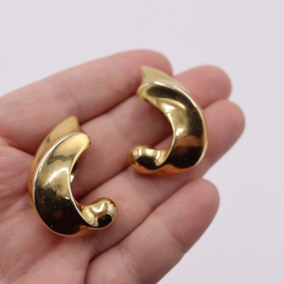 Givenchy Vintage Large Chunky Clip On Earrings Gold Swirl Earrings - Picture 1 of 9